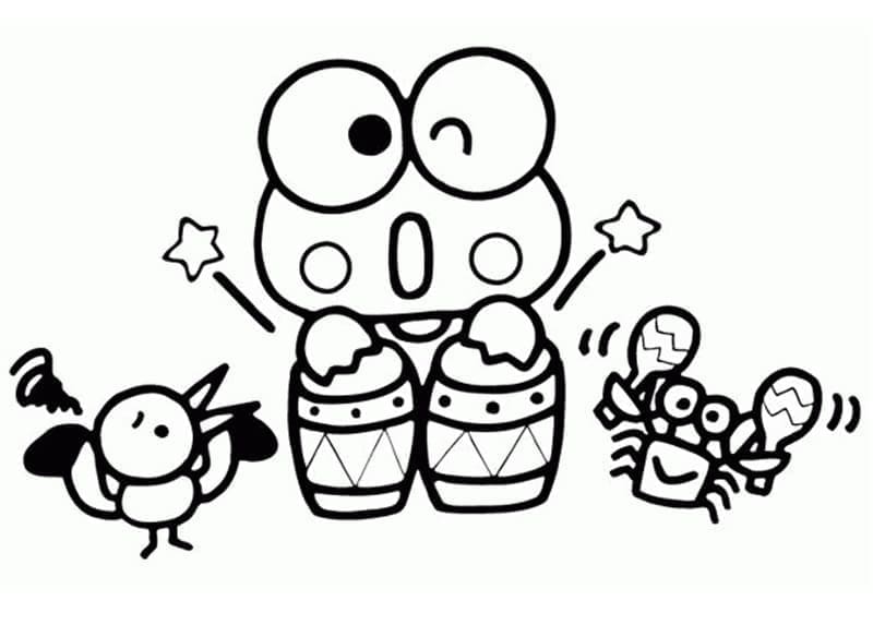 Desenho de Keroppi Tocá Bateria para Colorir