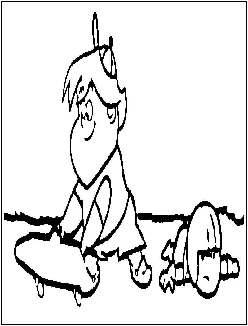 Desenho de Kick Buttowski e Gunther com Skate para Colorir