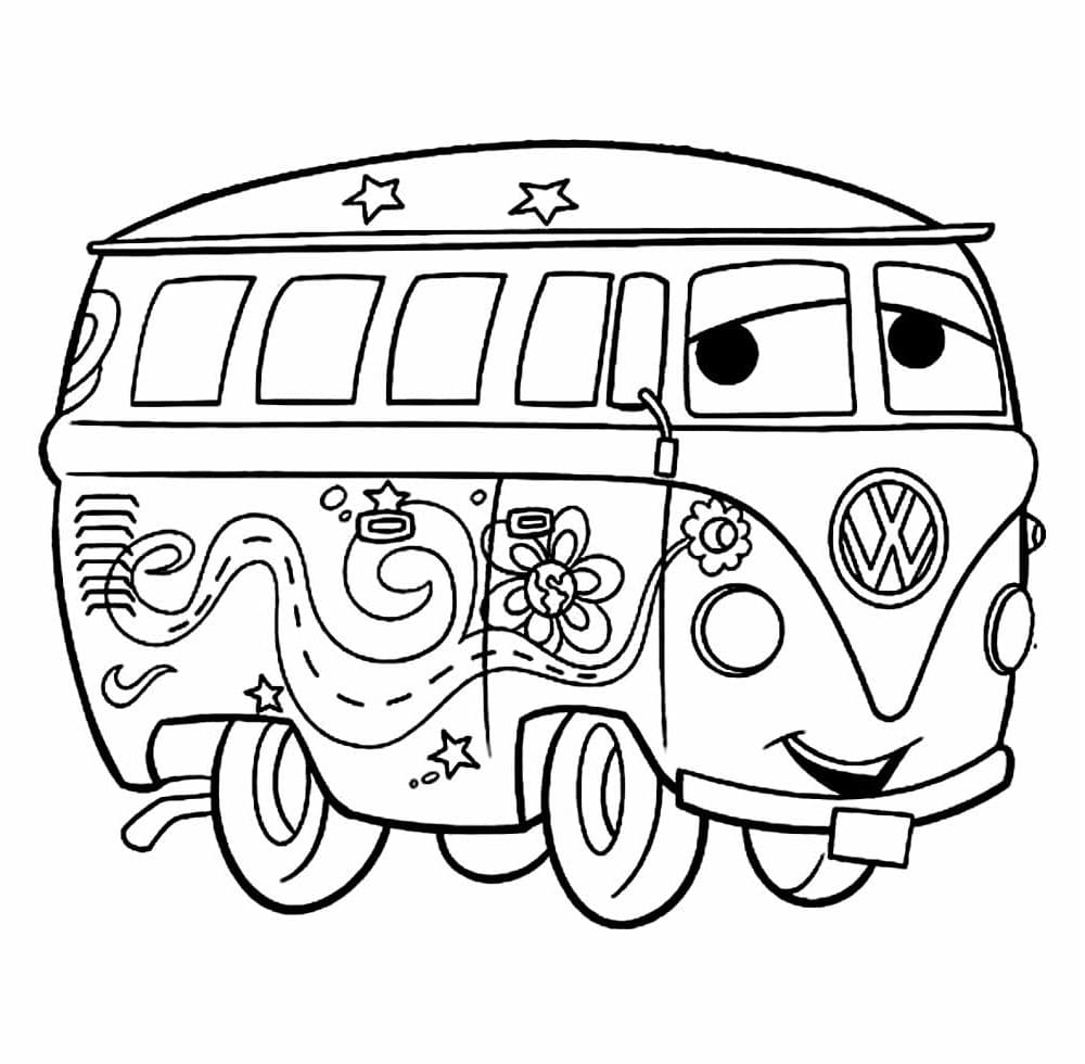 Desenho de Kombi de Desenho Animado para Colorir