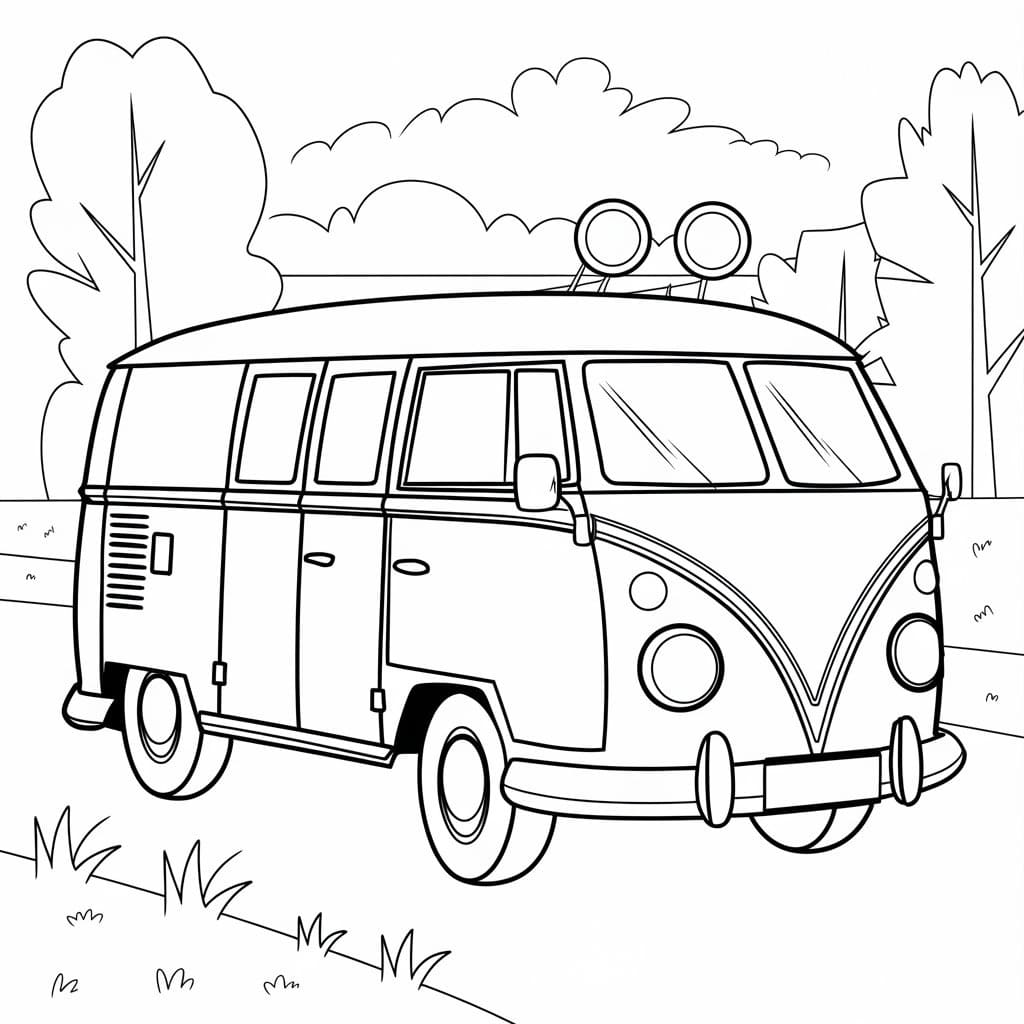 Desenho de Kombi na Estrada para Colorir