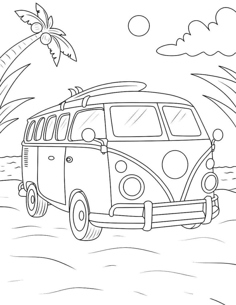 Desenho de Kombi na Praia para Colorir