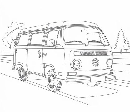 Desenho de Pintura de Kombi para Colorir