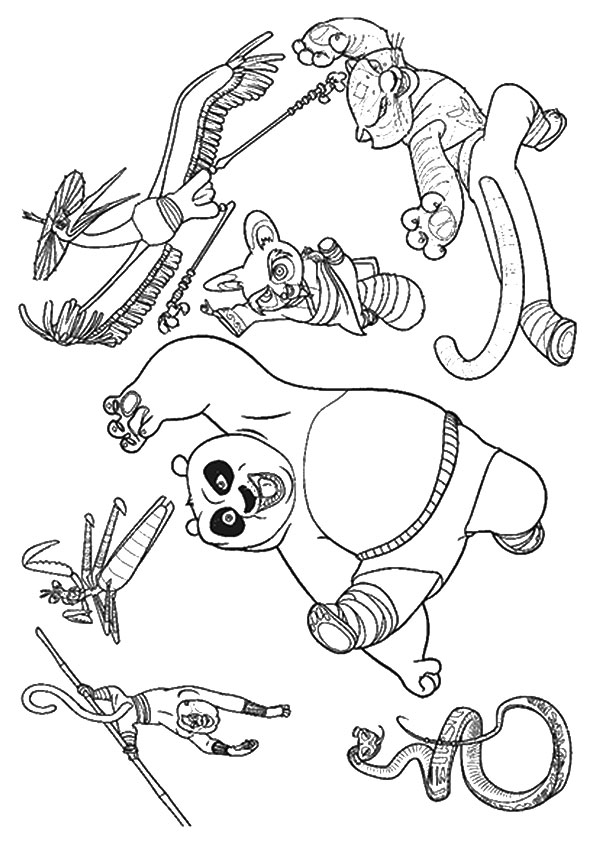 Baixar Desenho do Kung Fu Panda e Amigos A4 para Colorir