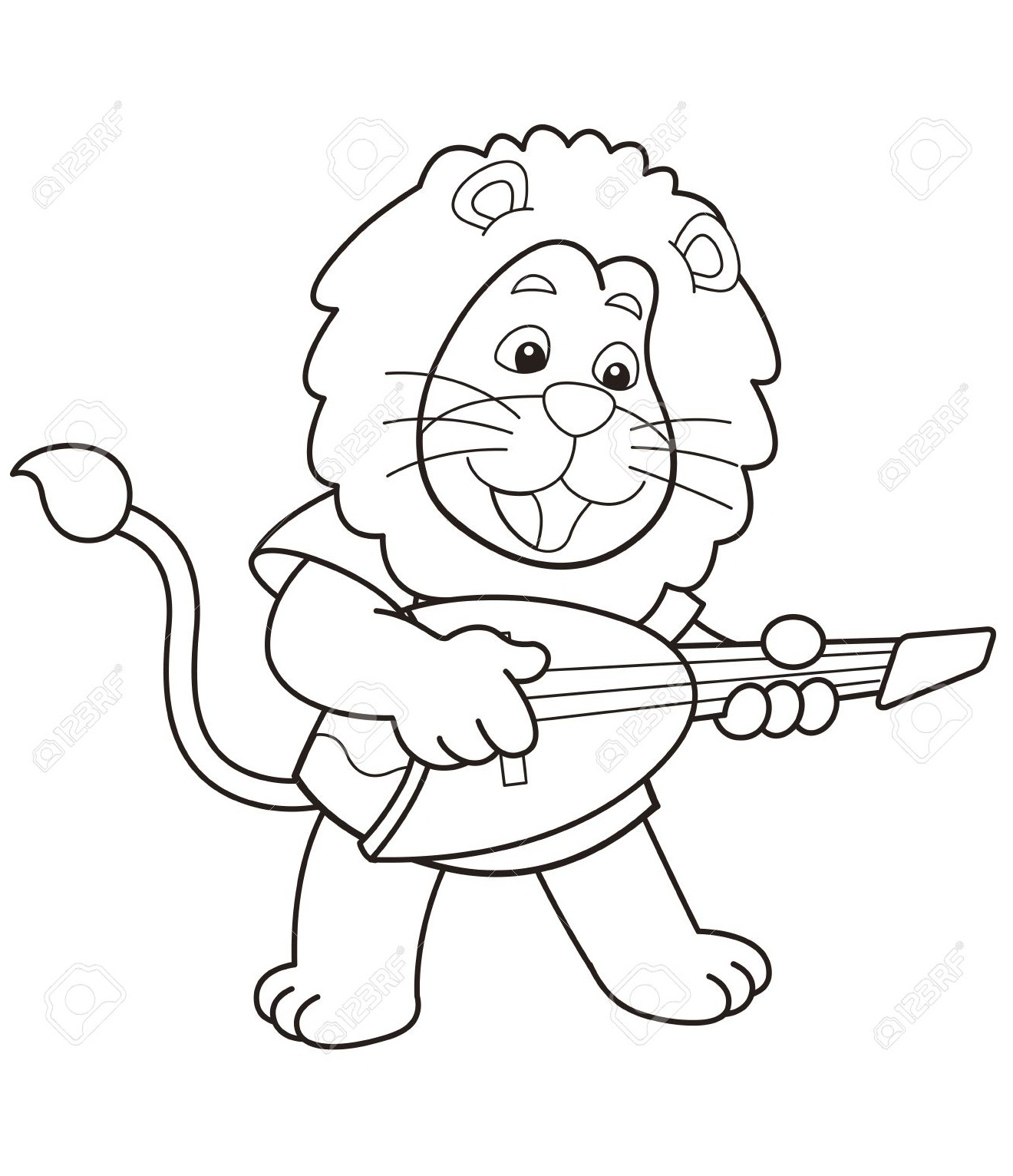Desenho de Leão com Guitarra para Imprimir e Pintar Grátis