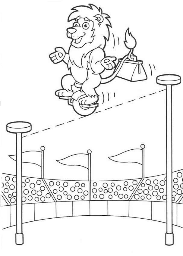 Desenho Pdf de Leão Fazendo Acrobacia no Circo para Colorir