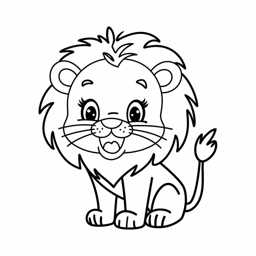 Desenho de um Leãozinho Feliz para Colorir