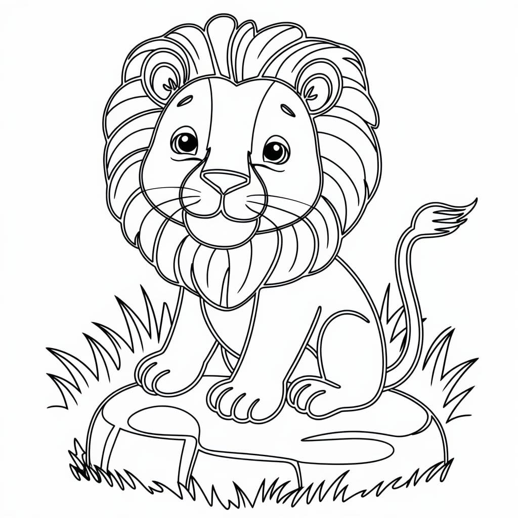 Desenho de um Leãozinho Muito Feliz para Colorir