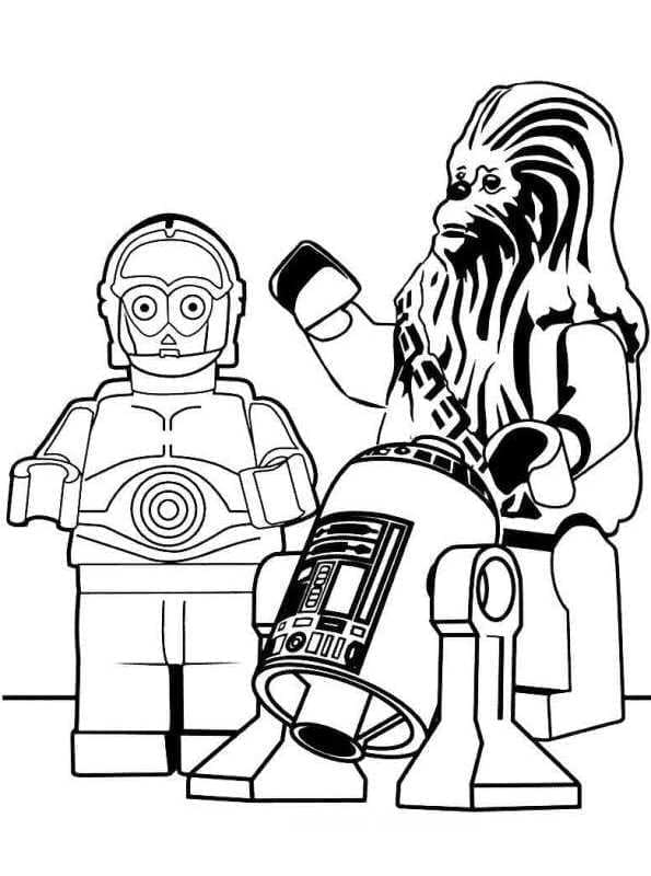 Desenho de C 3Po R2 D2 e Chewbacca Lego Star Wars para Colorir