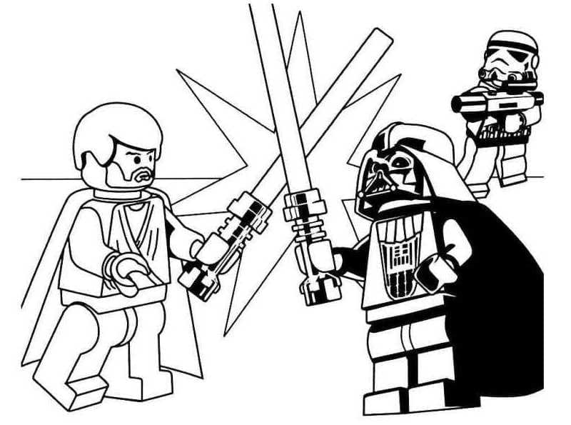 Desenho de Lego Obi Wan Kenobi Vs Darth Vader para Colorir