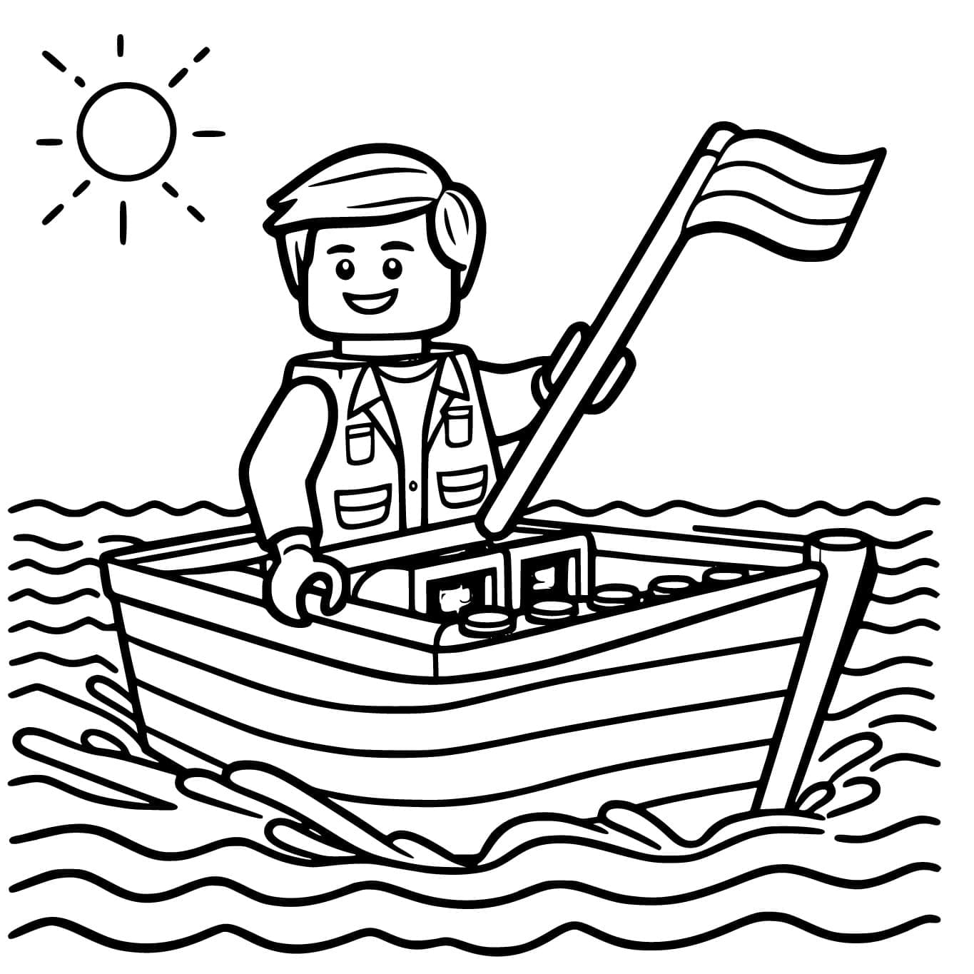Desenho de Lego no Barco para Colorir