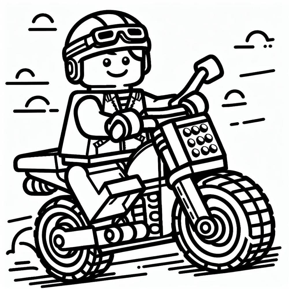 Desenho de Menino Lego em uma Motocicleta para Colorir