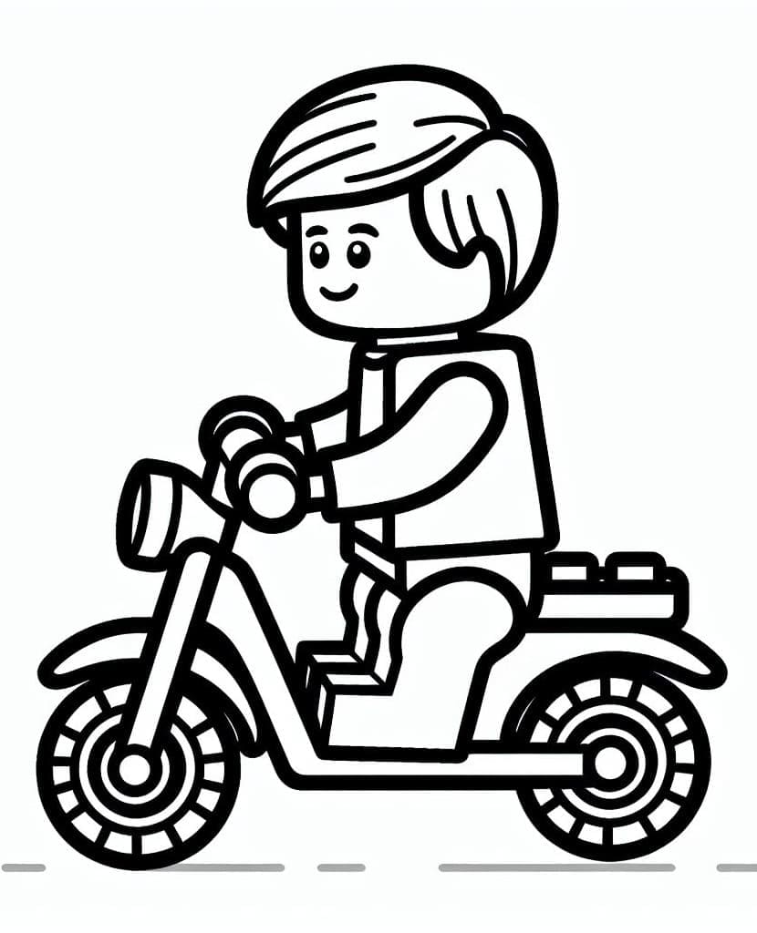 Desenho de um Menino Lego em uma Motocicleta para Colorir