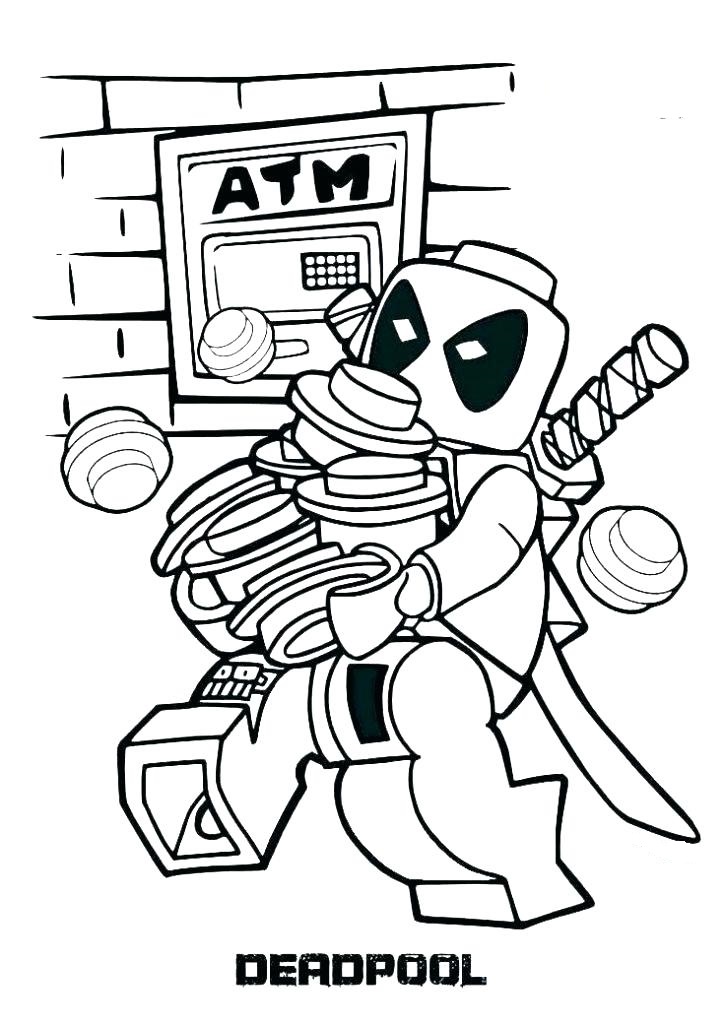 Desenho Imprimivel de Lego Deadpool Correndo para Colorir