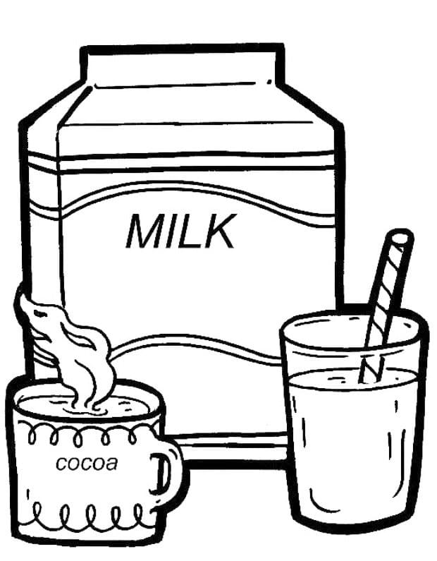 Desenho de Leite e Cacau para Colorir