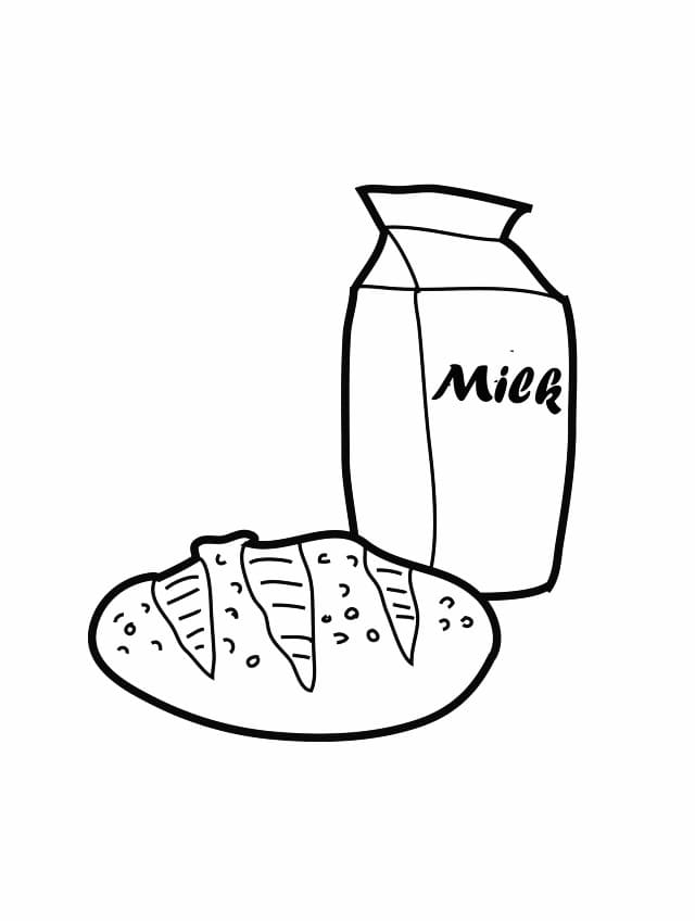 Desenho de Leite e Pão para Colorir