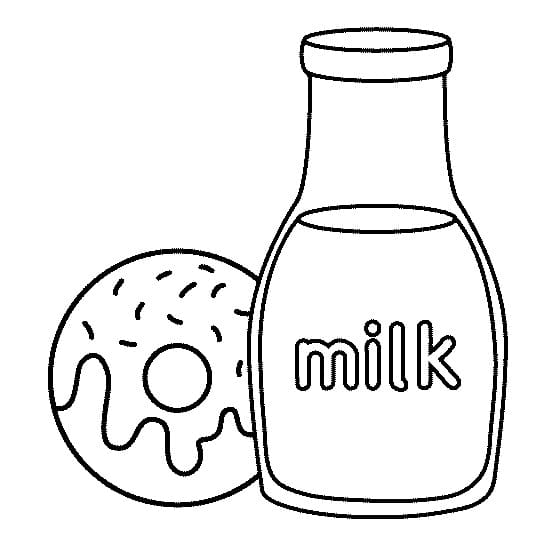 Desenho de Rosquinha e Leite para Colorir
