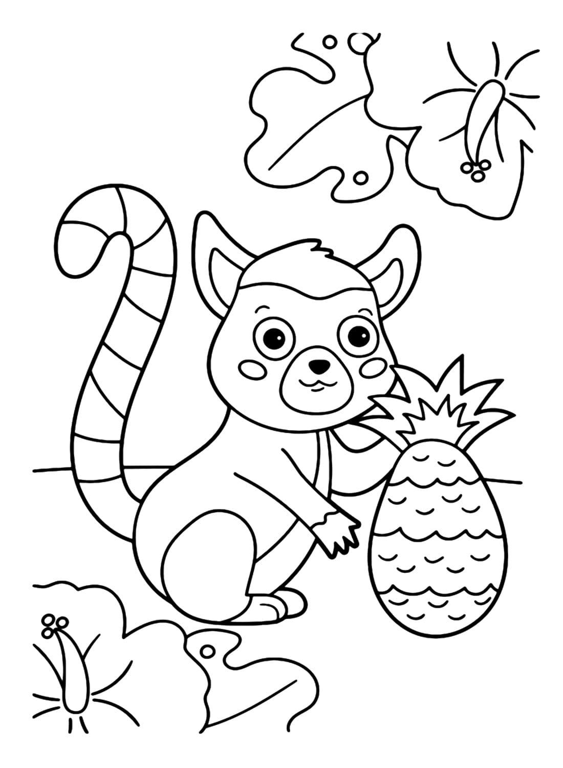 Desenho de Lemure com Fruta para Colorir