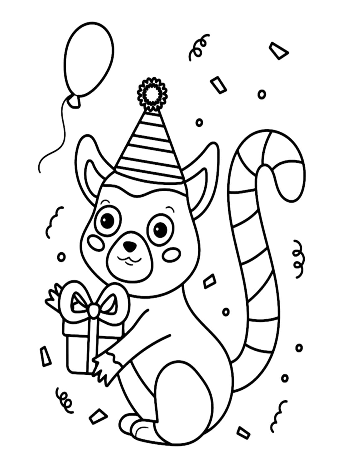 Desenho de Lemure e Presente de Aniversário para Colorir