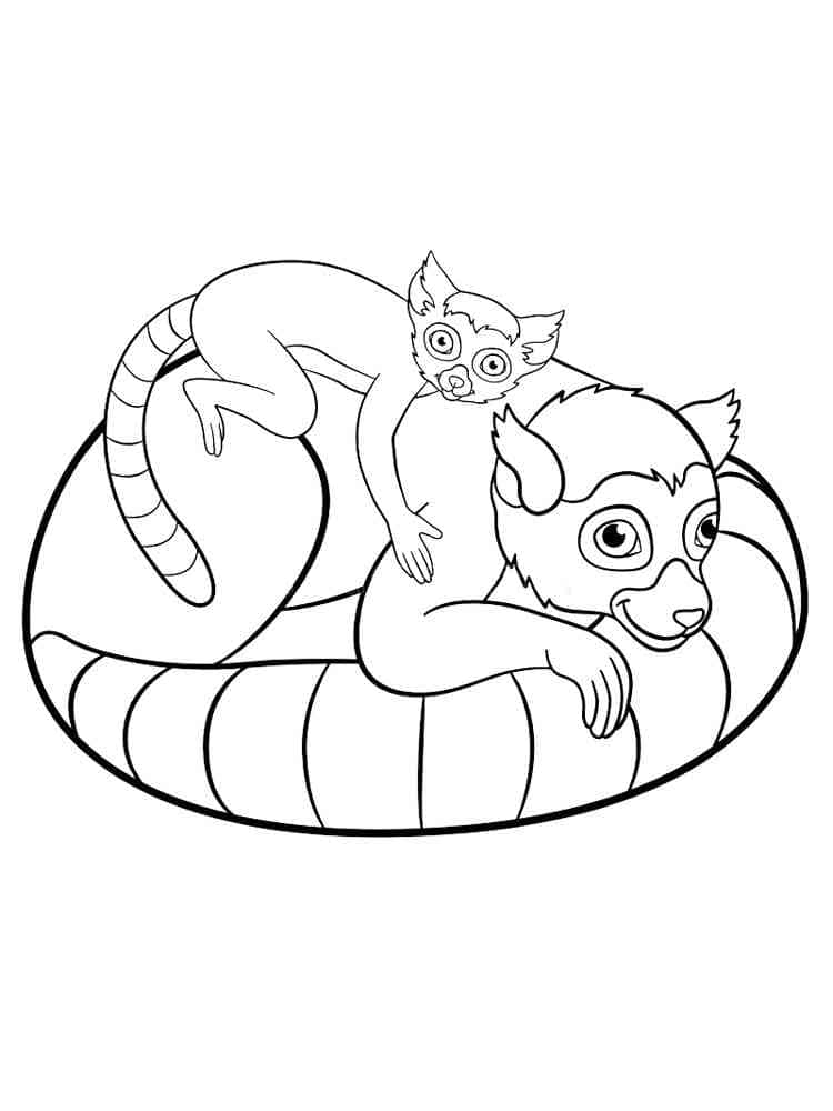 Desenho de Mãe com Bebê Lemure para Colorir