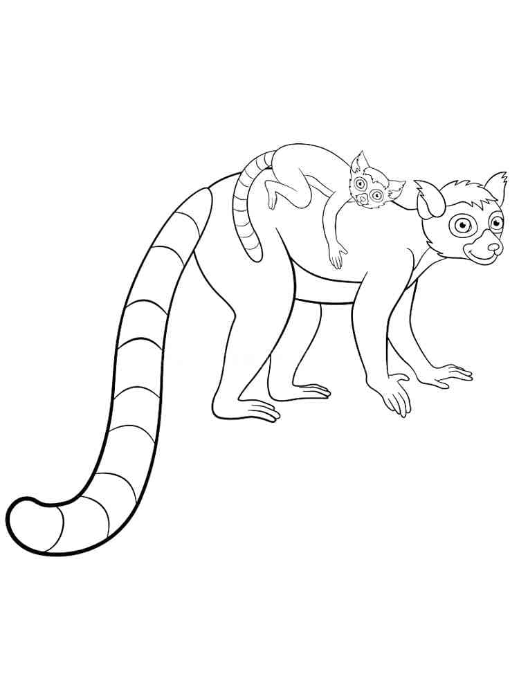 Desenho de Mãe e Bebê Lemure para Colorir