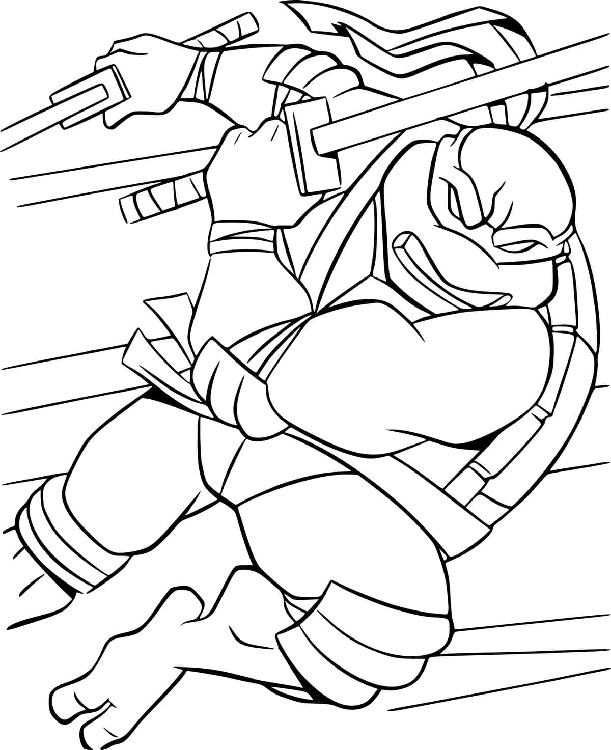 Desenho de Leonardo Tartarugas Ninja Atacando para Colorir