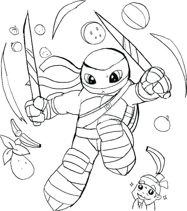 Desenho de Leonardo Tartarugas Ninja Fofo para Colorir