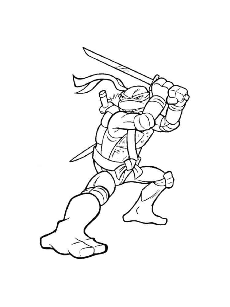 Desenho de Leonardo Tartarugas Ninja Lutando para Colorir