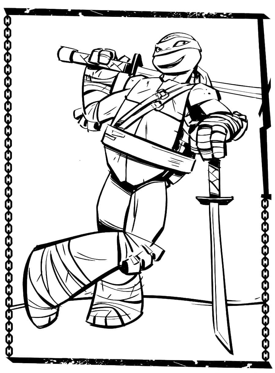Desenho de Leonardo Tartarugas Ninja Sorridente para Colorir