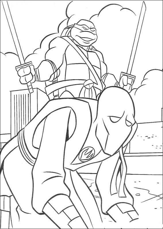Desenho de Leonardo Tartarugas Ninja Vs Vilão para Colorir
