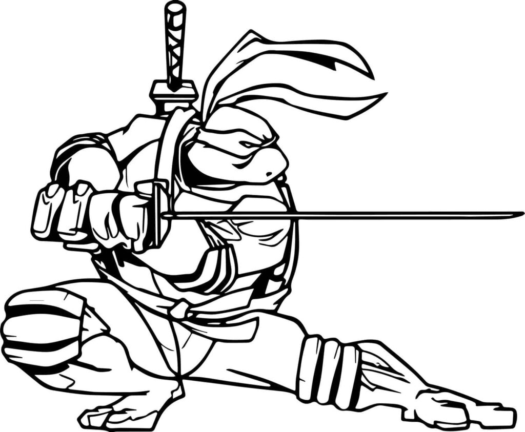 Desenho de Tartarugas Ninja Leonardo com Espada para Colorir