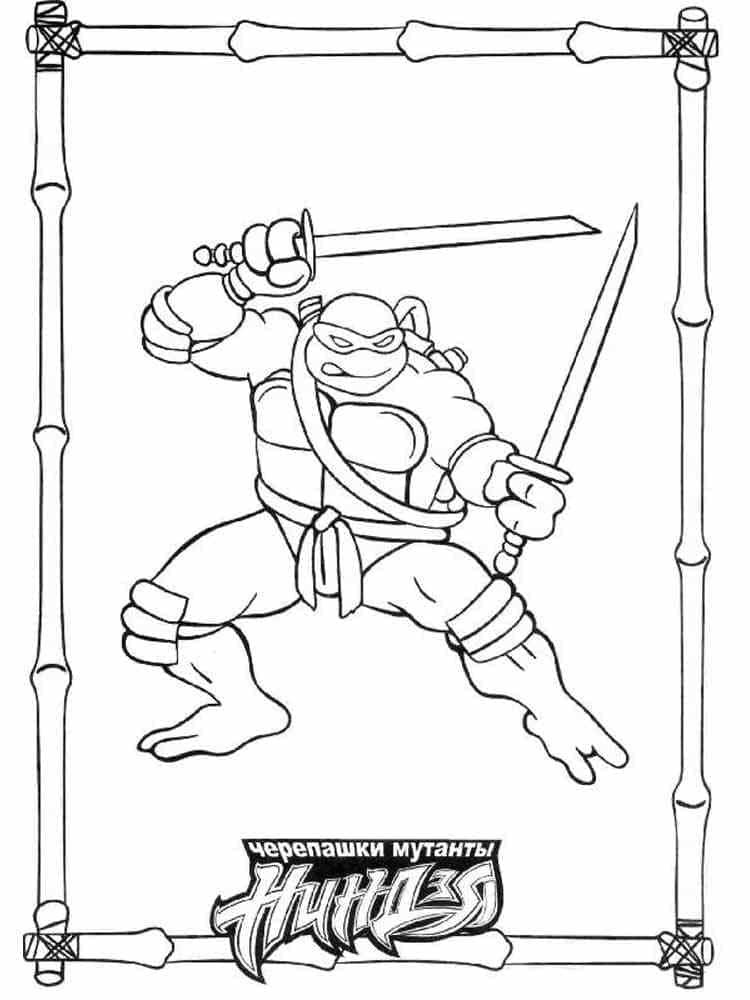 Desenho de Tartarugas Ninja Leonardo com Espadas para Colorir