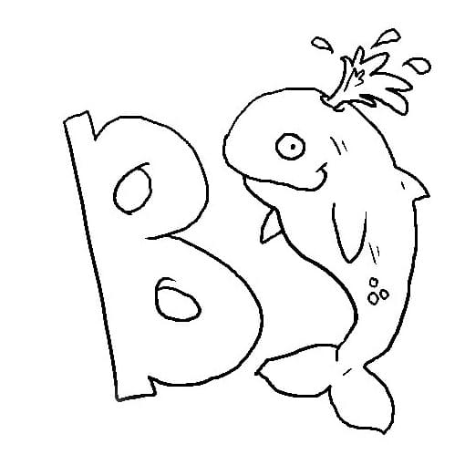 Desenho de Letra B com Baleia para Colorir