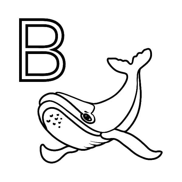 Desenho de Letra B e Baleia para Colorir