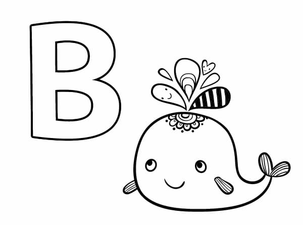 Desenho de Letra B e para Baleia para Colorir