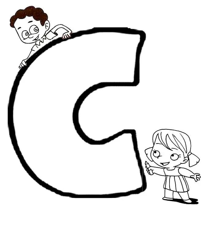 Desenho de Crianças e Letra C para Colorir