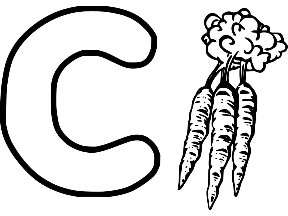 Desenho de Letra C e para Cenoura para Colorir