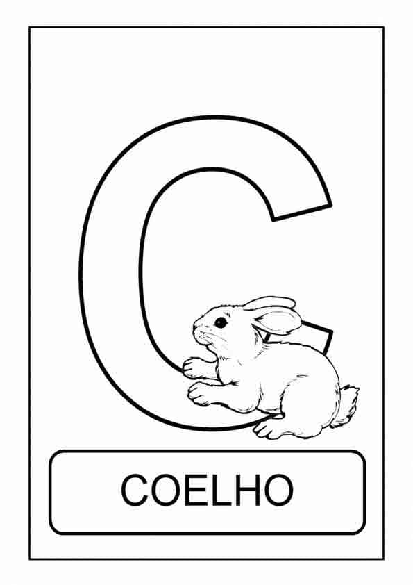 Desenho de Letra C e para Coelho para Colorir