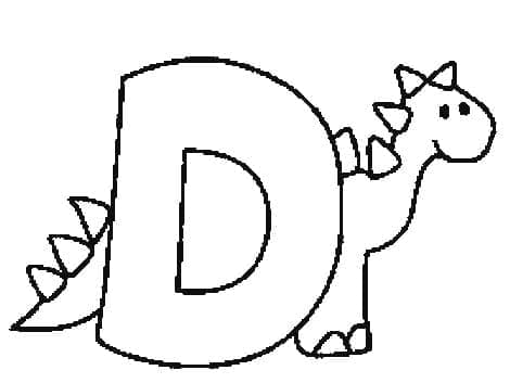 Desenho de Letra D e Dinossauro para Colorir