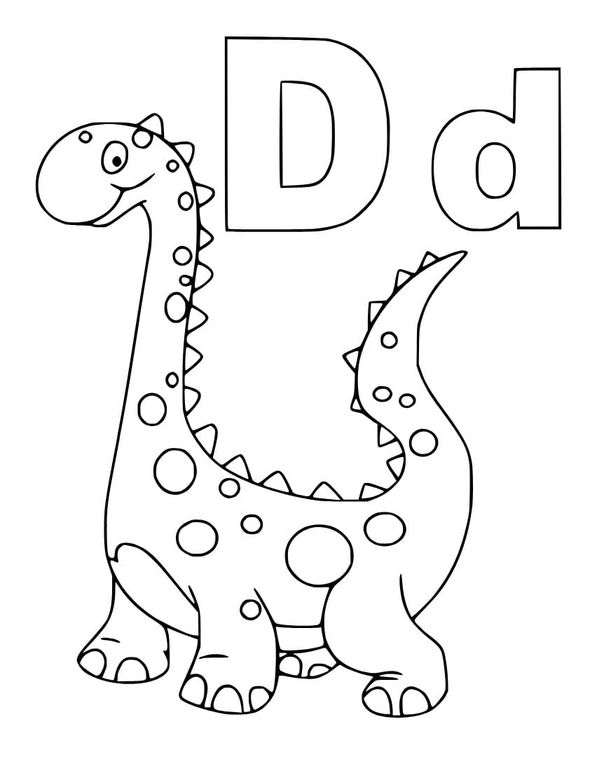 Desenho de Letra D e para Dinossauro para Colorir