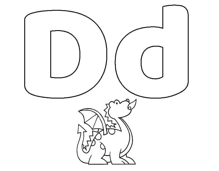 Desenho de Letra D e para Dragão para Colorir