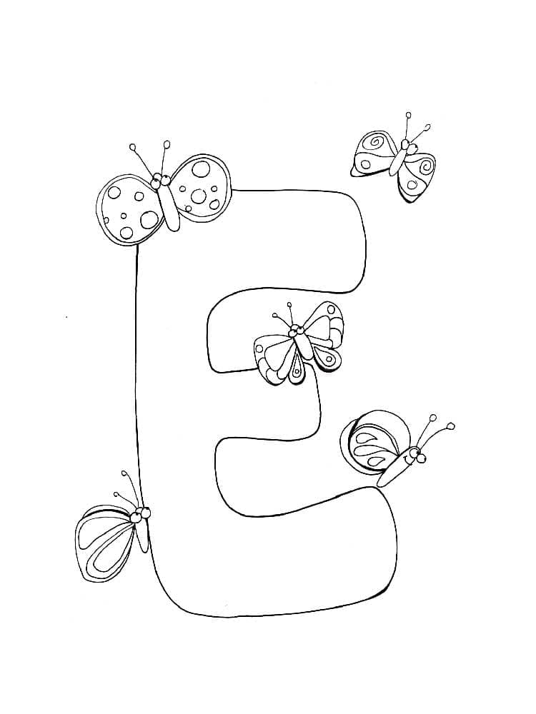 Desenho de Letra e com Borboletas para Colorir