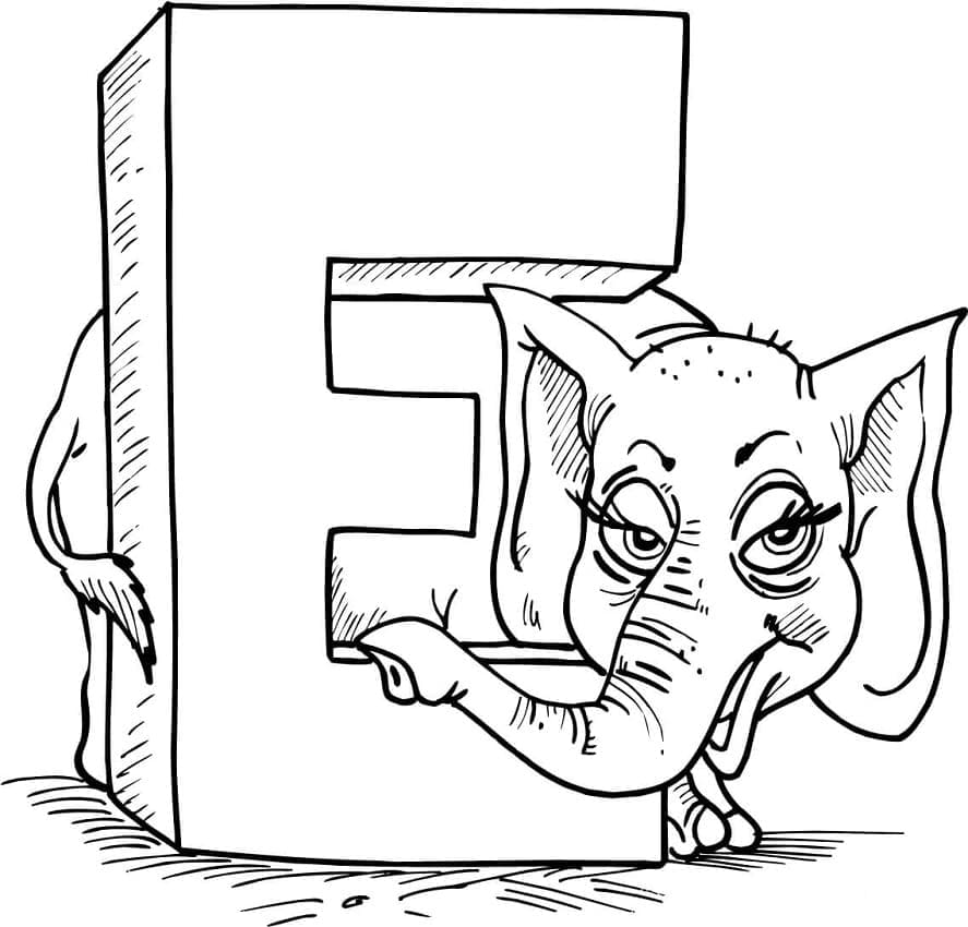 Desenho de Letra e e para Elefante para Colorir