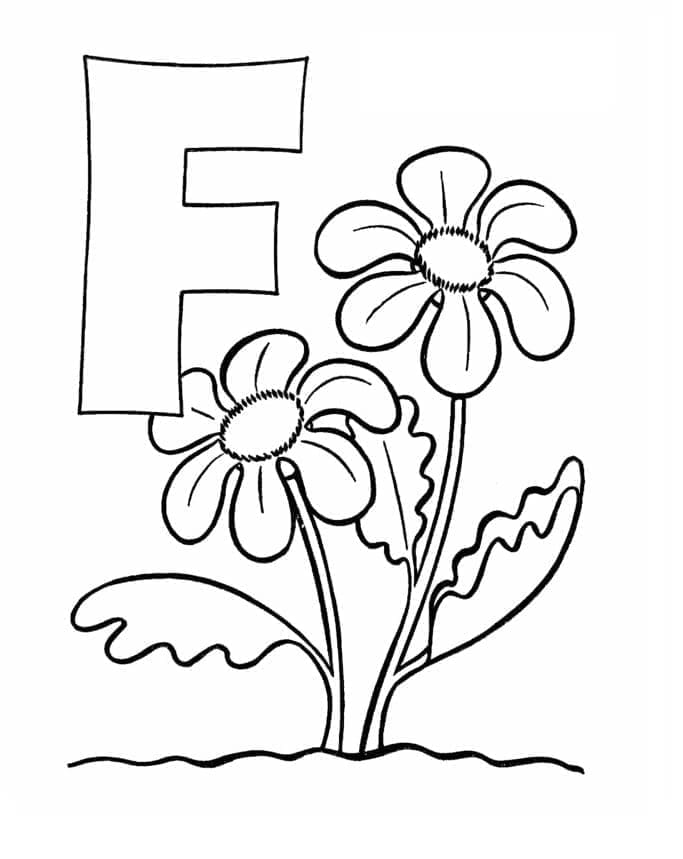 Desenho de Letra F e para Flor para Colorir