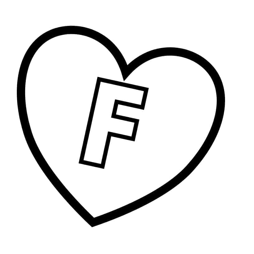 Desenho de Letra F no Coração para Colorir