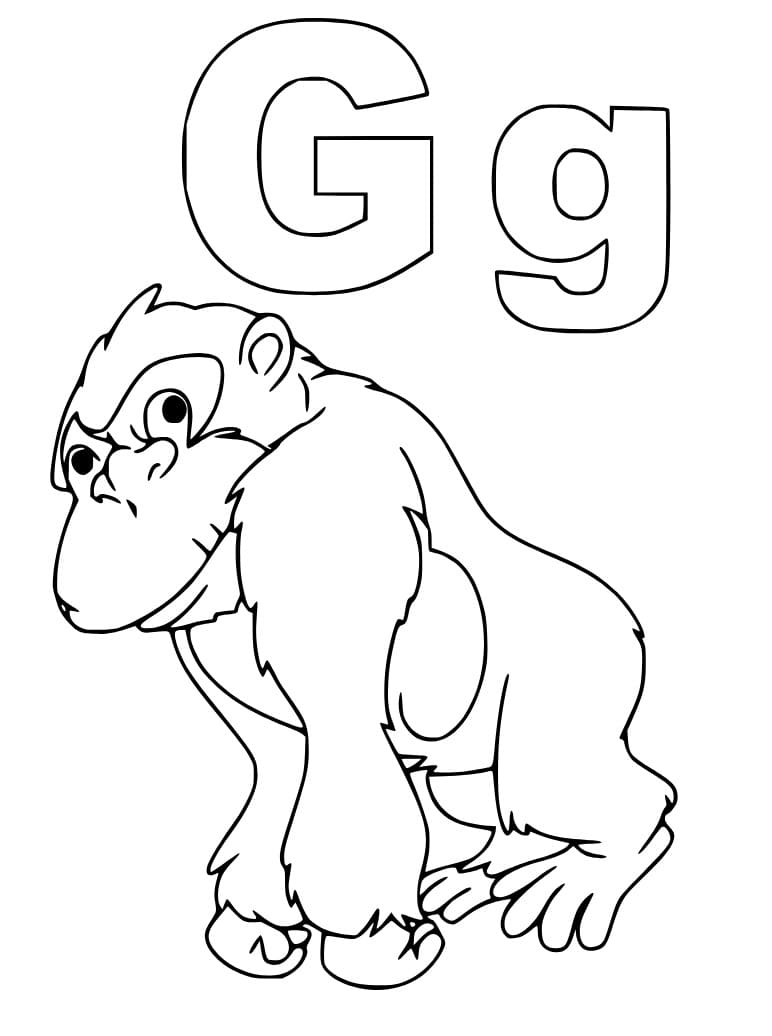 Desenho de Letra G e para Gorila para Colorir