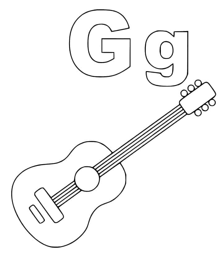 Desenho de Letra G e para Guitarra para Colorir