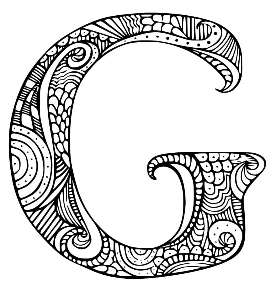 Desenho de Letra G Zentangle para Colorir