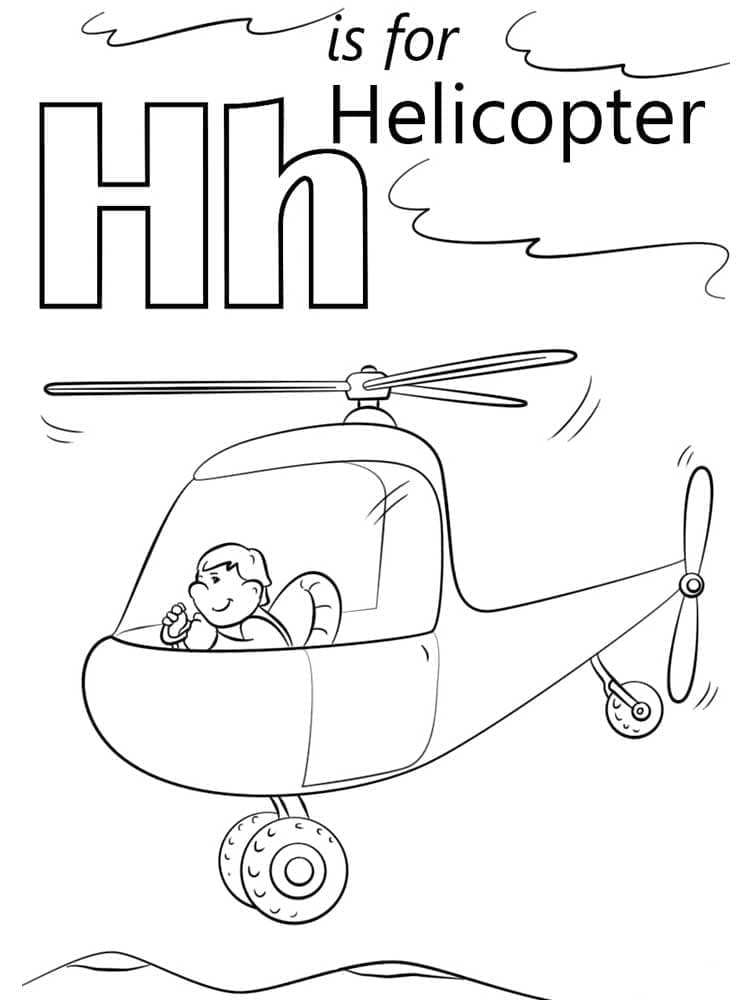 Desenho de Letra H e para Helicóptero para Colorir
