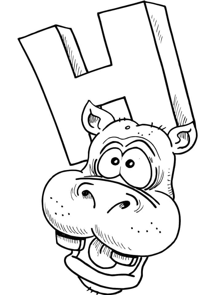 Desenho de Letra H e para Hipopótamo para Colorir