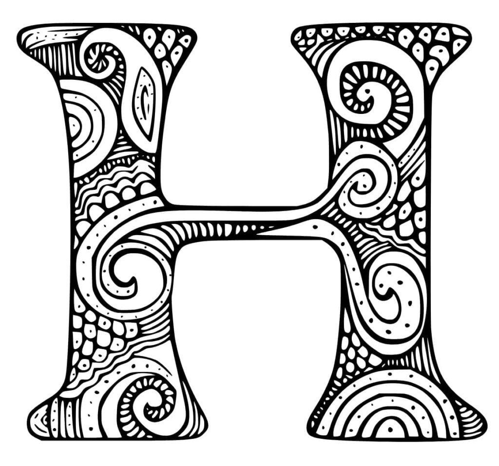 Desenho de Letra H Zentangle para Colorir